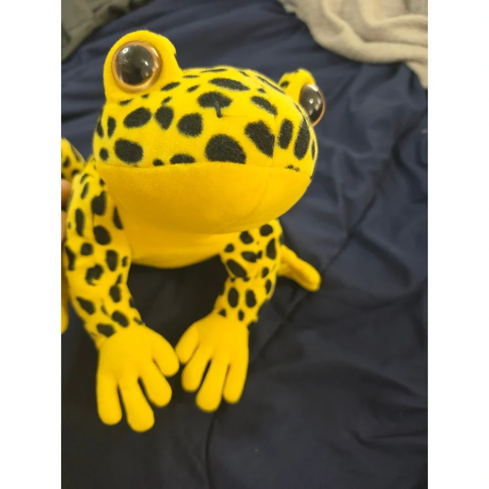 Yellow Black Spotted Poison Dart Frog Plush Stuffed Animal Leopard Print Toy